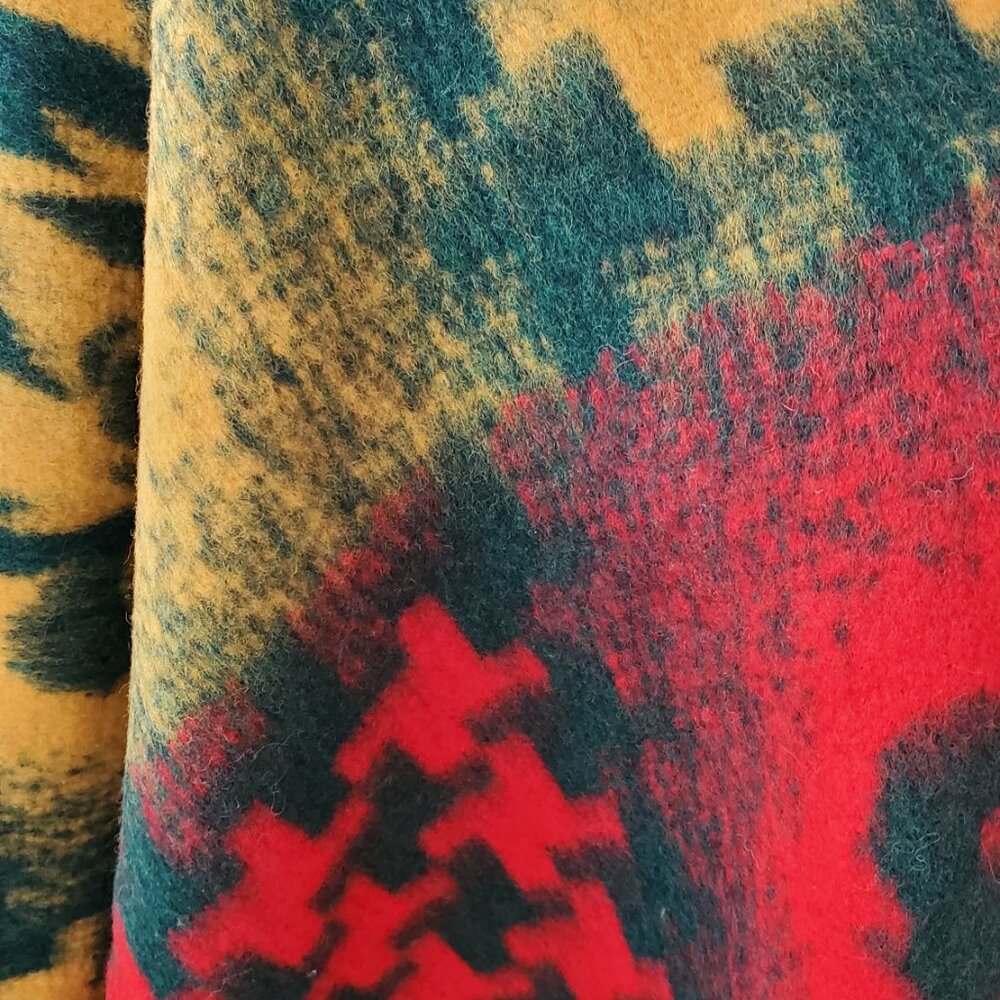 Vintage Wool Blanket Poncho/ 60's Airbrushed Stencil Print Wool/ L-XL - Picture 9 of 10